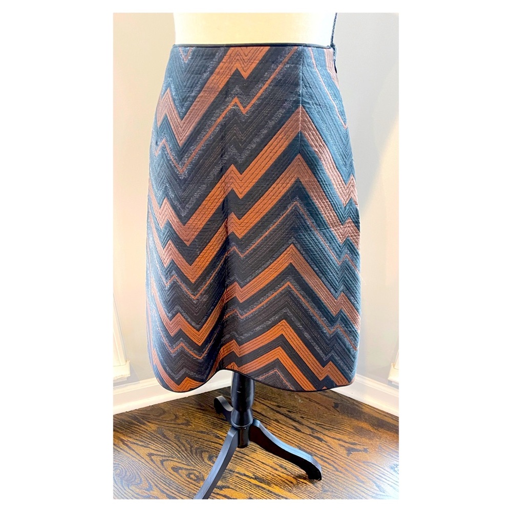 Akris Punto Metallic Bronze and Black Chevron Skirt